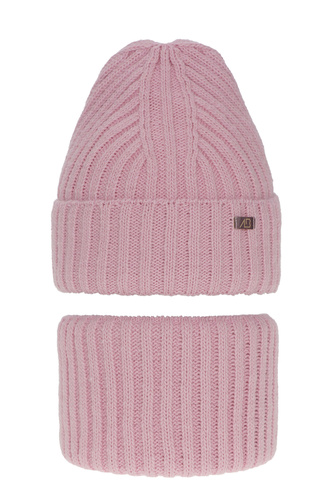 Set de iarnă pentru fete: căciulă și fular circular roz Valentine