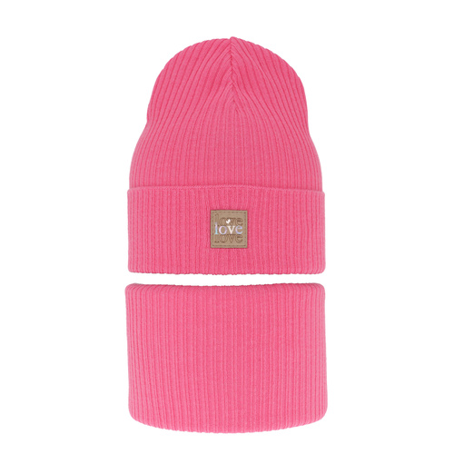 Set de primăvară-toamnă pentru fete: căciulă și fular circular, cu bumbac, roz Furora