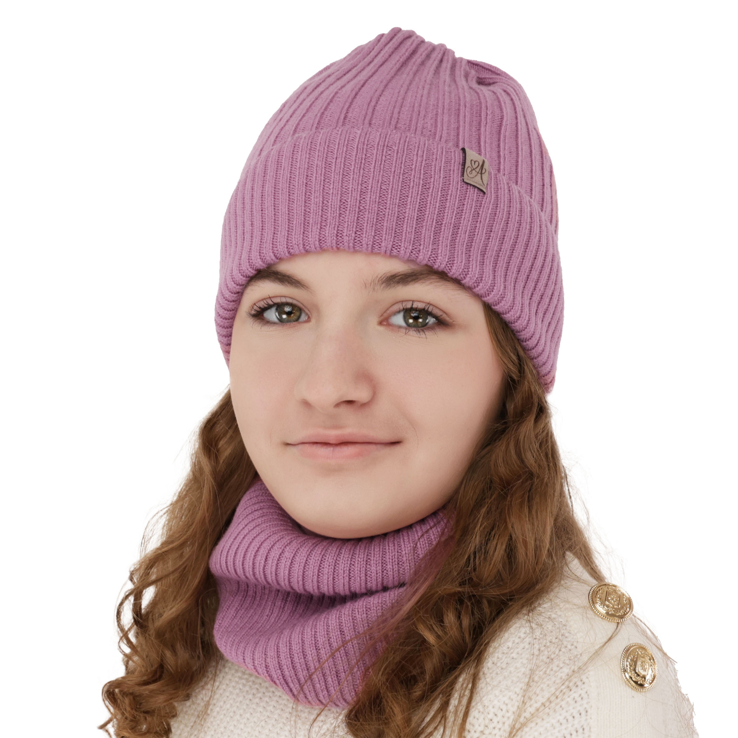 Set de iarnă pentru fete: căciulă și fular circular, negru, 100% lână merino, Patricia