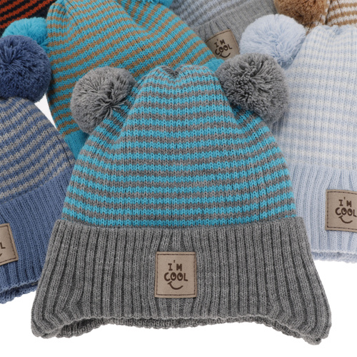 Caciula de primavara-toamna pentru baieti galben cu 2 pompoane Laurent