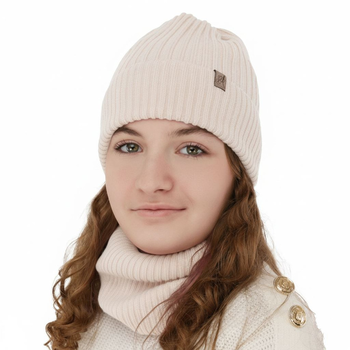 Set de iarnă pentru fete: căciulă și fular circular, roz, 100% lână merino, Patricia