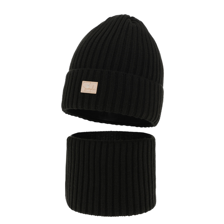 Set de iarnă pentru fete: căciulă și fular circular negru Tampa