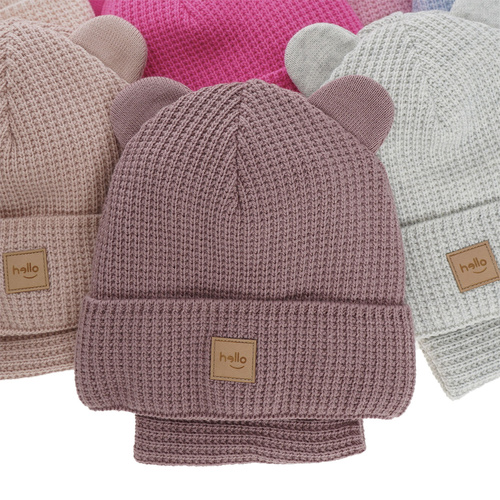 Set de iarnă pentru fete: căciulă și fular circular roz Harper