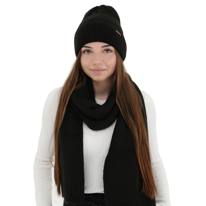 Set de iarnă pentru femei: căciulă și fular, bej, cu lână merino, Seala