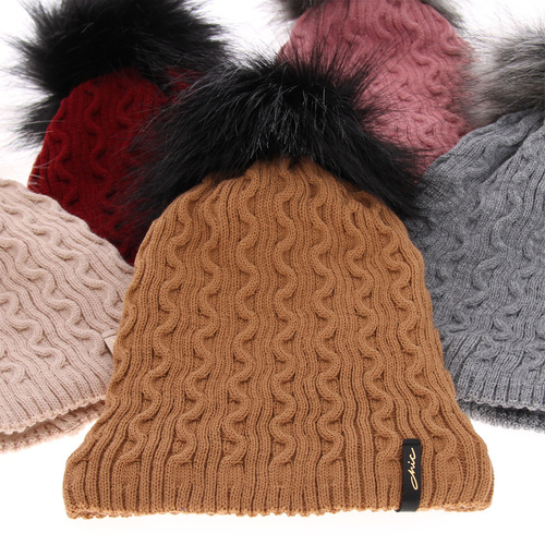 Căciulă de iarnă pentru femei roz cu pompon Xena