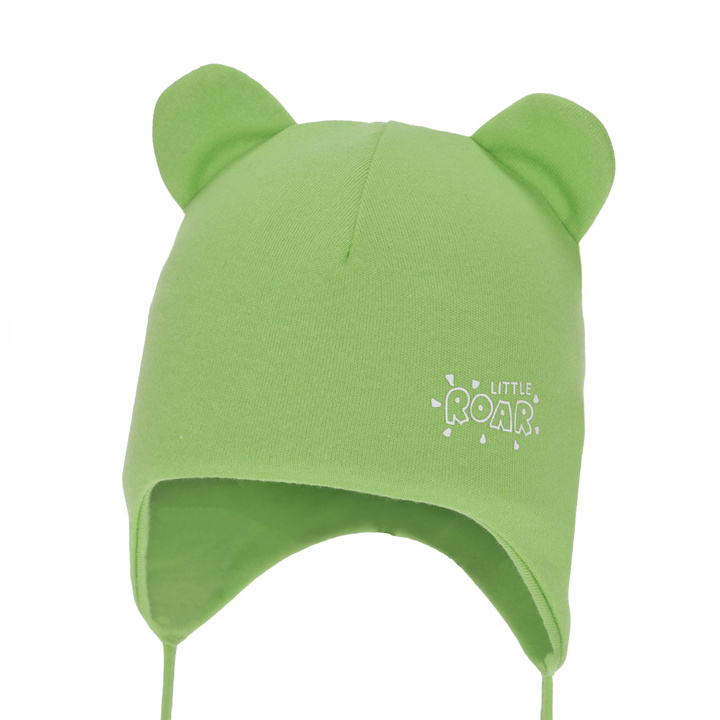 Căciulă de primăvară-toamnă pentru băieți, verde, din bumbac, cu urechi, Alrik