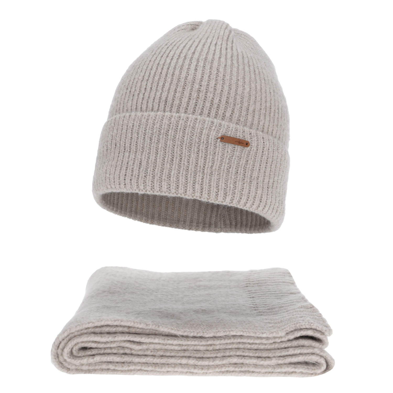 Set de iarnă pentru femei: căciulă și fular, bej, cu lână merino, Seala