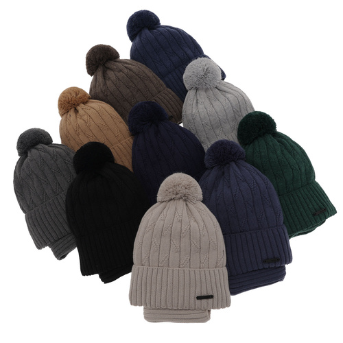 Set de iarnă pentru băieți: Căciulă și fular circular negru cu pompon din lână merino Talar