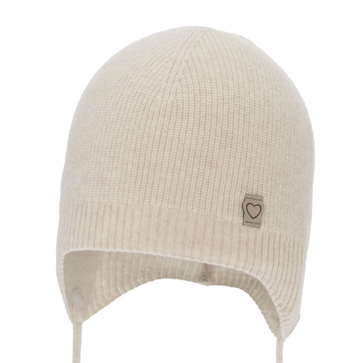 Căciulă de primăvară-toamnă pentru fete, ciemnobeżowa, lână merino cu cașmir, cu urechi, Orida