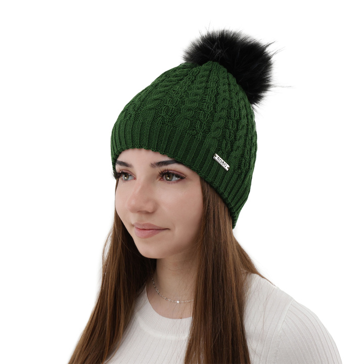 Căciulă de iarnă pentru femei, verde, lână merino Satina