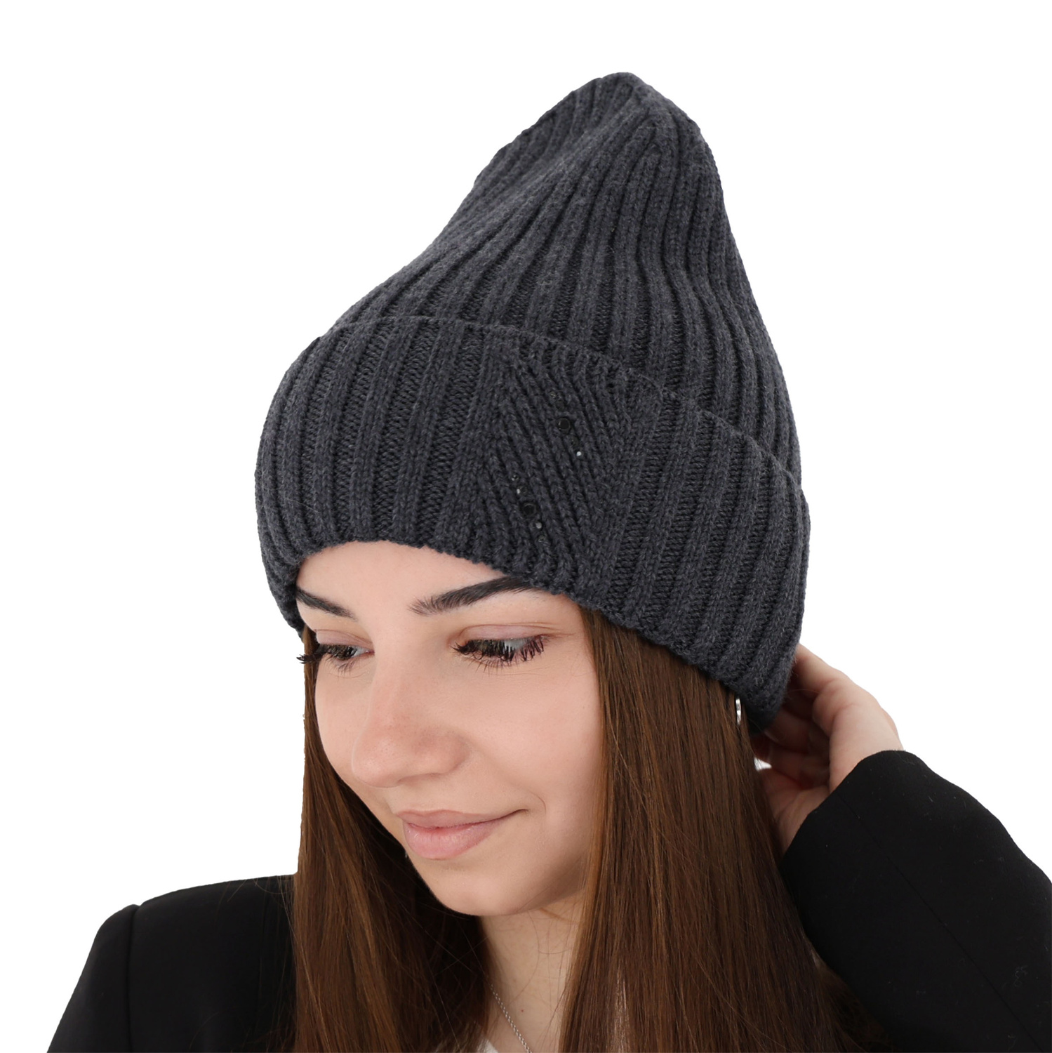 Căciulă de iarnă pentru femei gri 100% lână merino extra fină Ariga