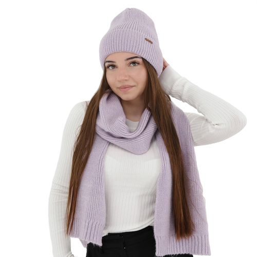 Set de iarnă pentru femei: căciulă și fular, violet, cu lână merino, Seala