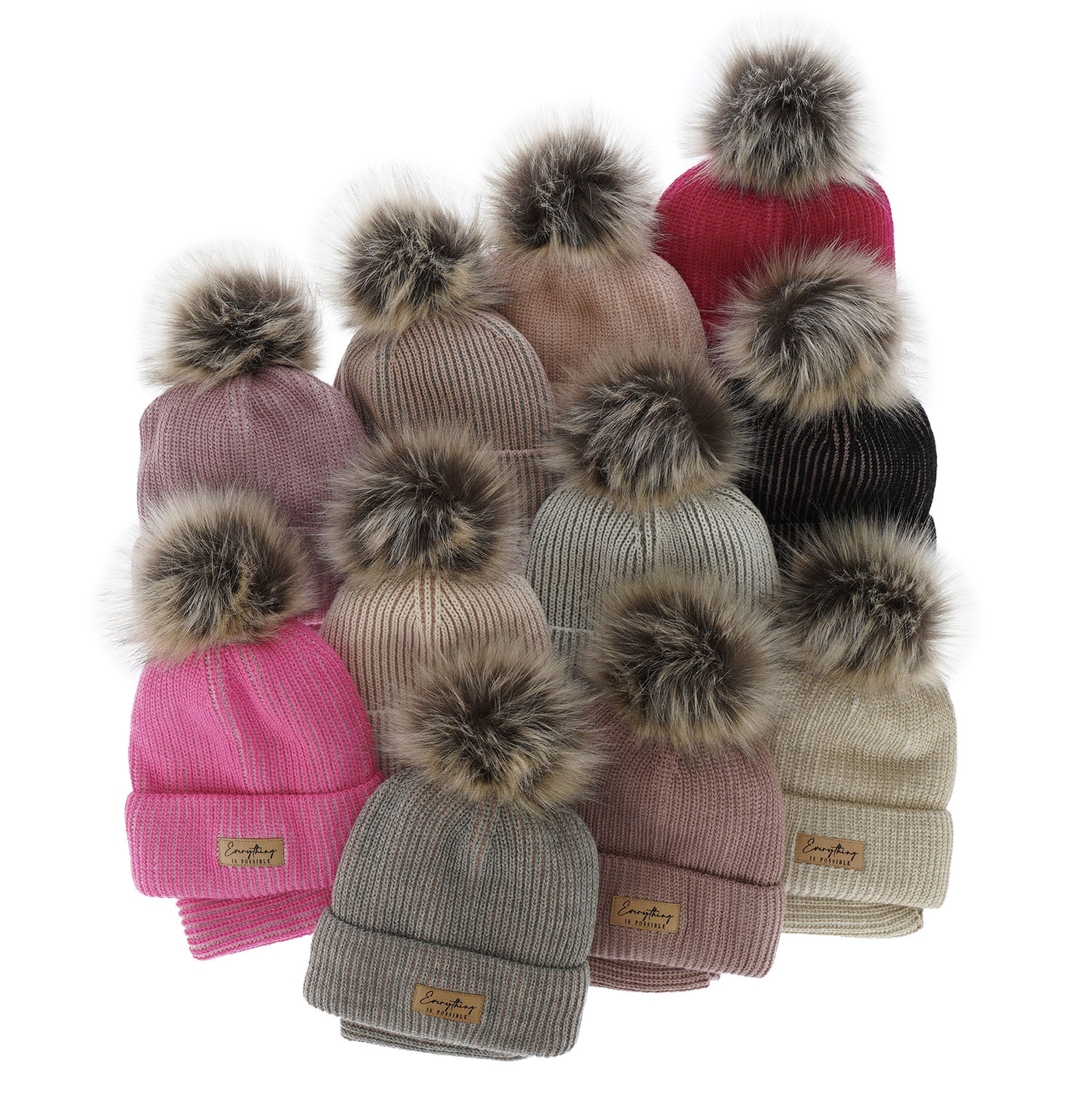 Set de iarnă pentru fete: căciulă și fular circular roz cu pompon Floryda