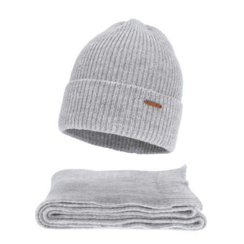 Set de iarnă pentru femei: căciulă și fular, gri, cu lână merino, Seala