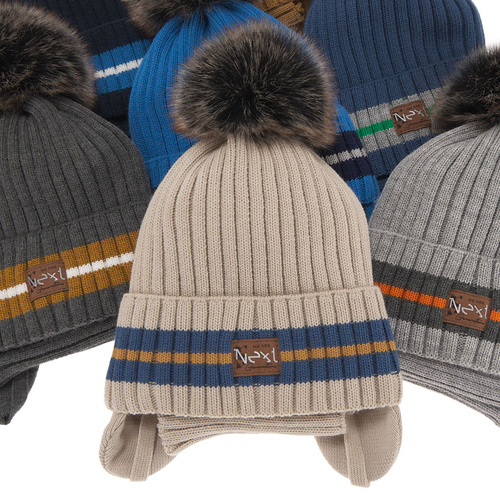 Set de iarnă pentru băieți: Căciulă și fular circular bej cu pompon Echo