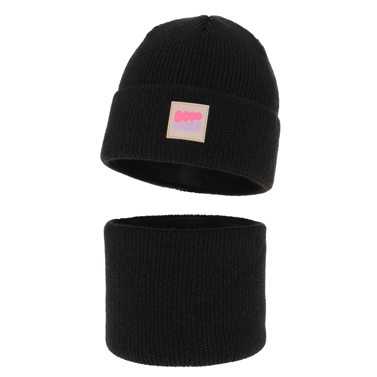 Set de iarnă pentru fete: căciulă și fular circular negru Josephin