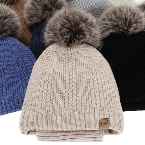 Set căciulă și fular pentru băieți, iarnă, bej, 100% lână merino, căptușit cu fleece de lână, cu șnururi Danny