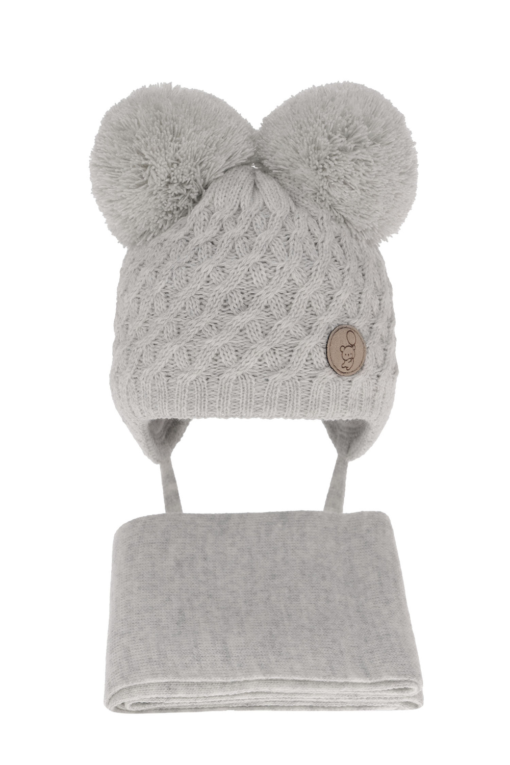 Set de iarnă pentru băieți: Căciulă și fular gri cu 2 pompoane Alonso