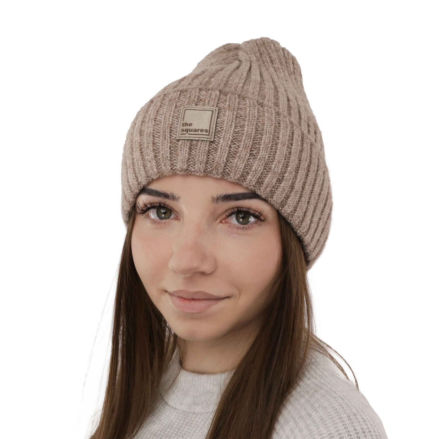 Caciula de iarna pentru femei ecru din lână merino Benedetta