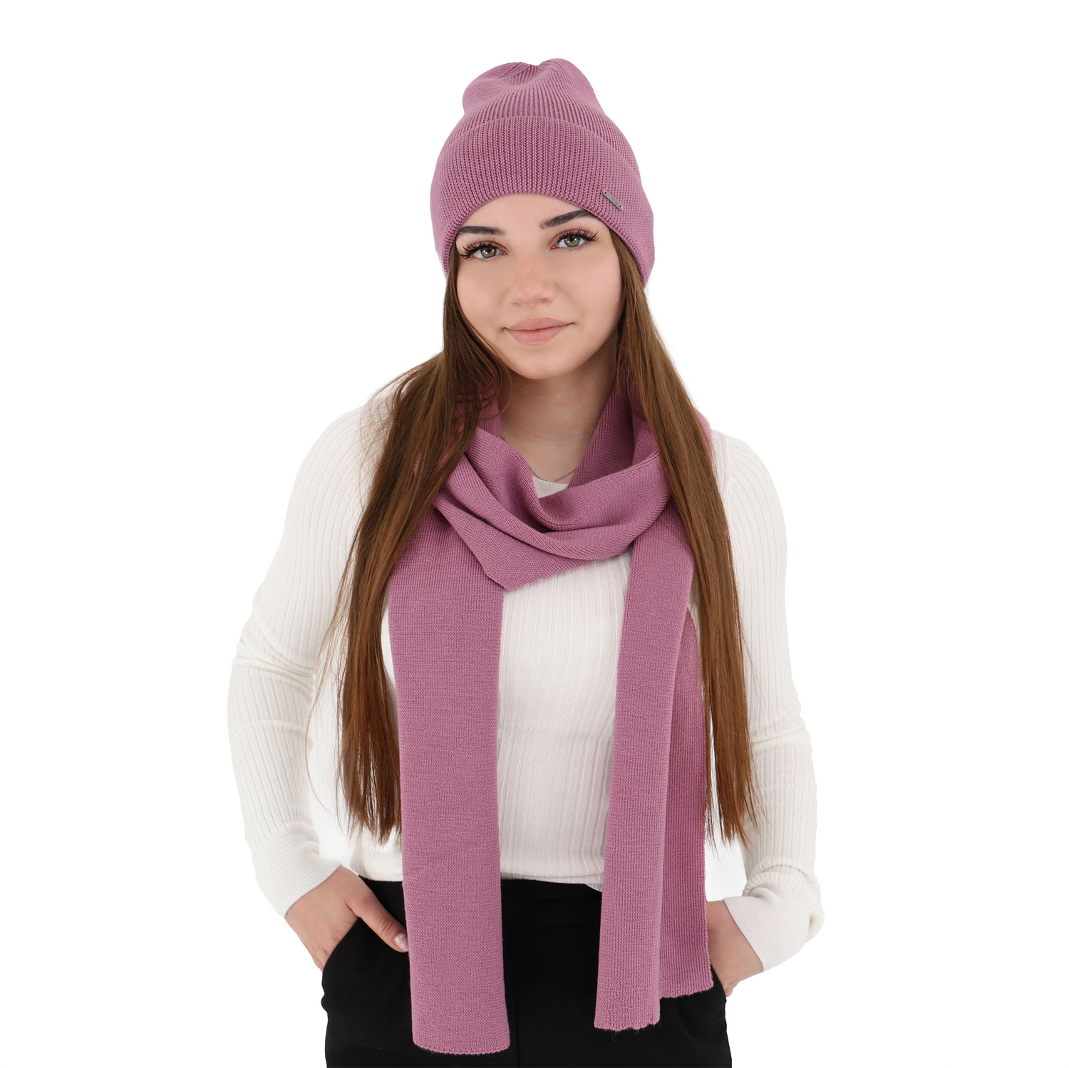 Set de primăvară- iarnă pentru femei: căciulă și eșarfă camel 100% lână merino extra fină Melpomena