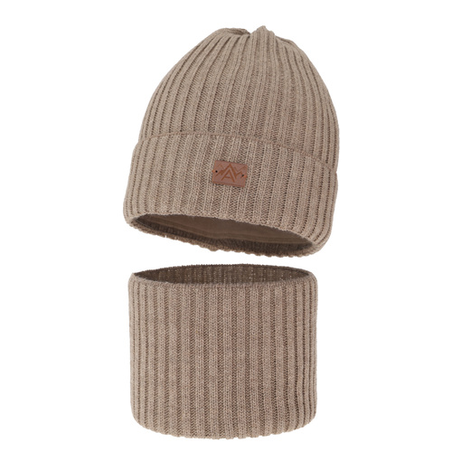 Set de iarnă pentru băieți: Căciulă și fular circular bej Fargo