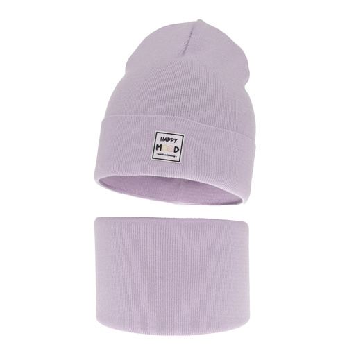 Set de primăvară-toamnă pentru fete: căciulă și fular circular, cu bumbac, violet Mersila