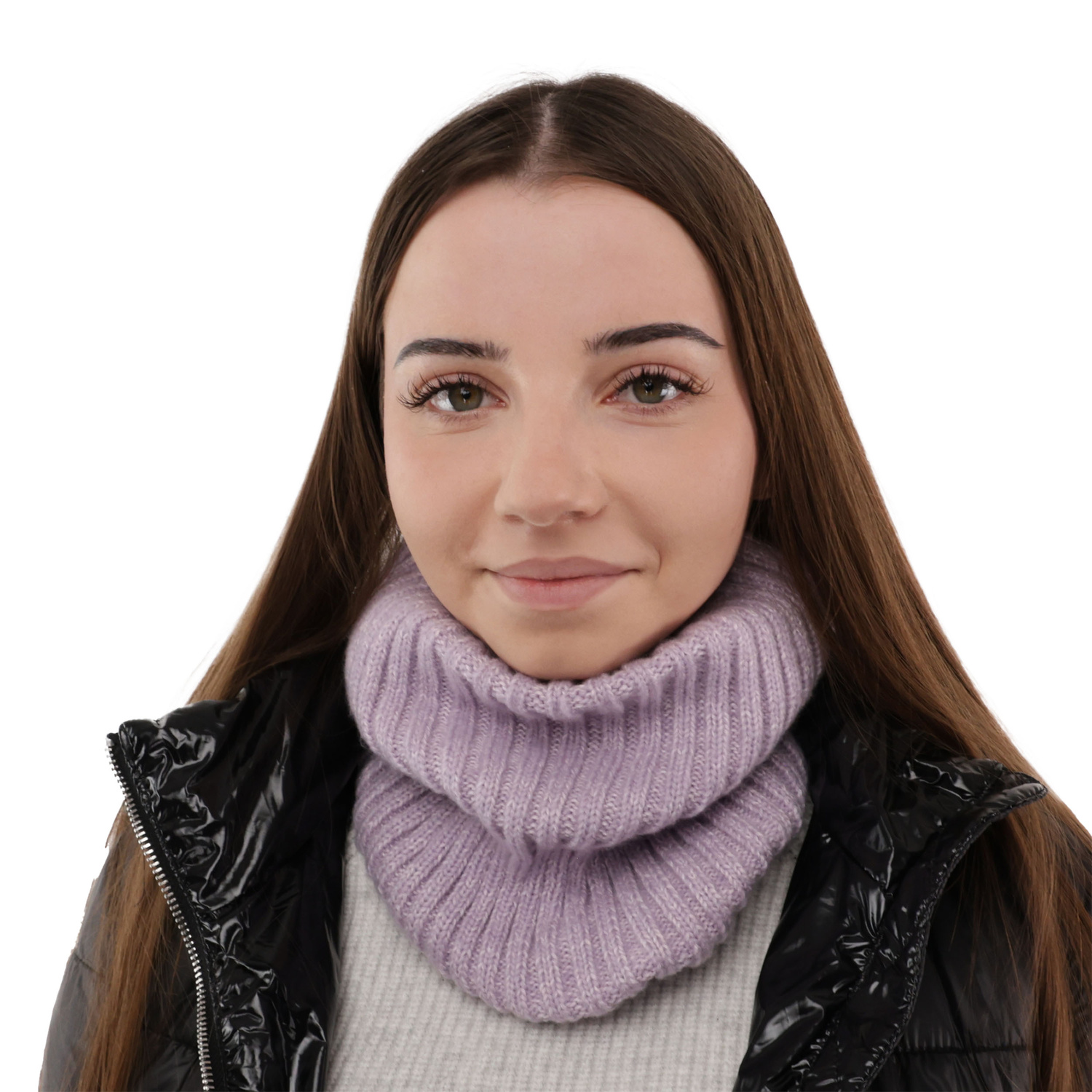 Fular circular de iarnă pentru femei gri lână merino Besta