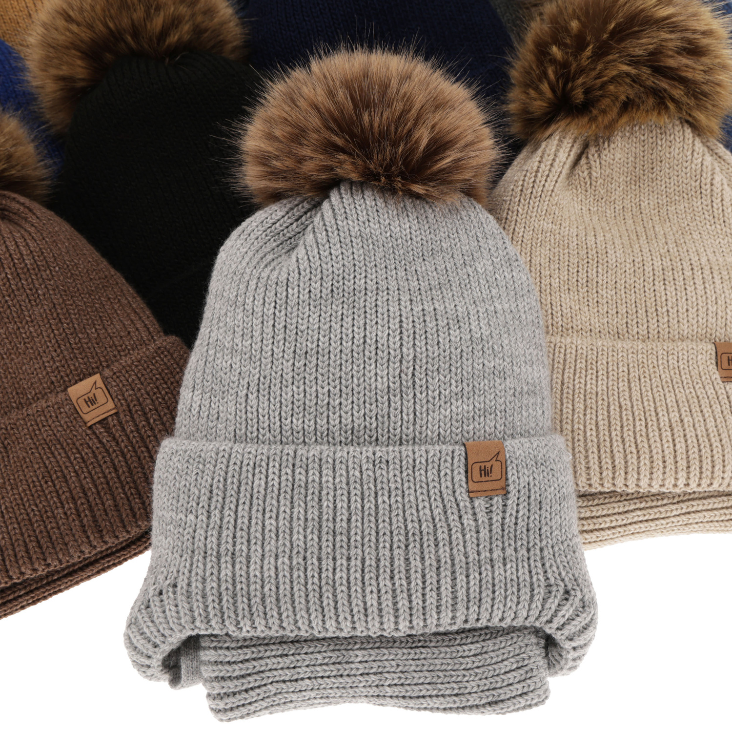 Set de iarnă pentru băieți: Căciulă și fular circular albastru marin cu pompon Zico