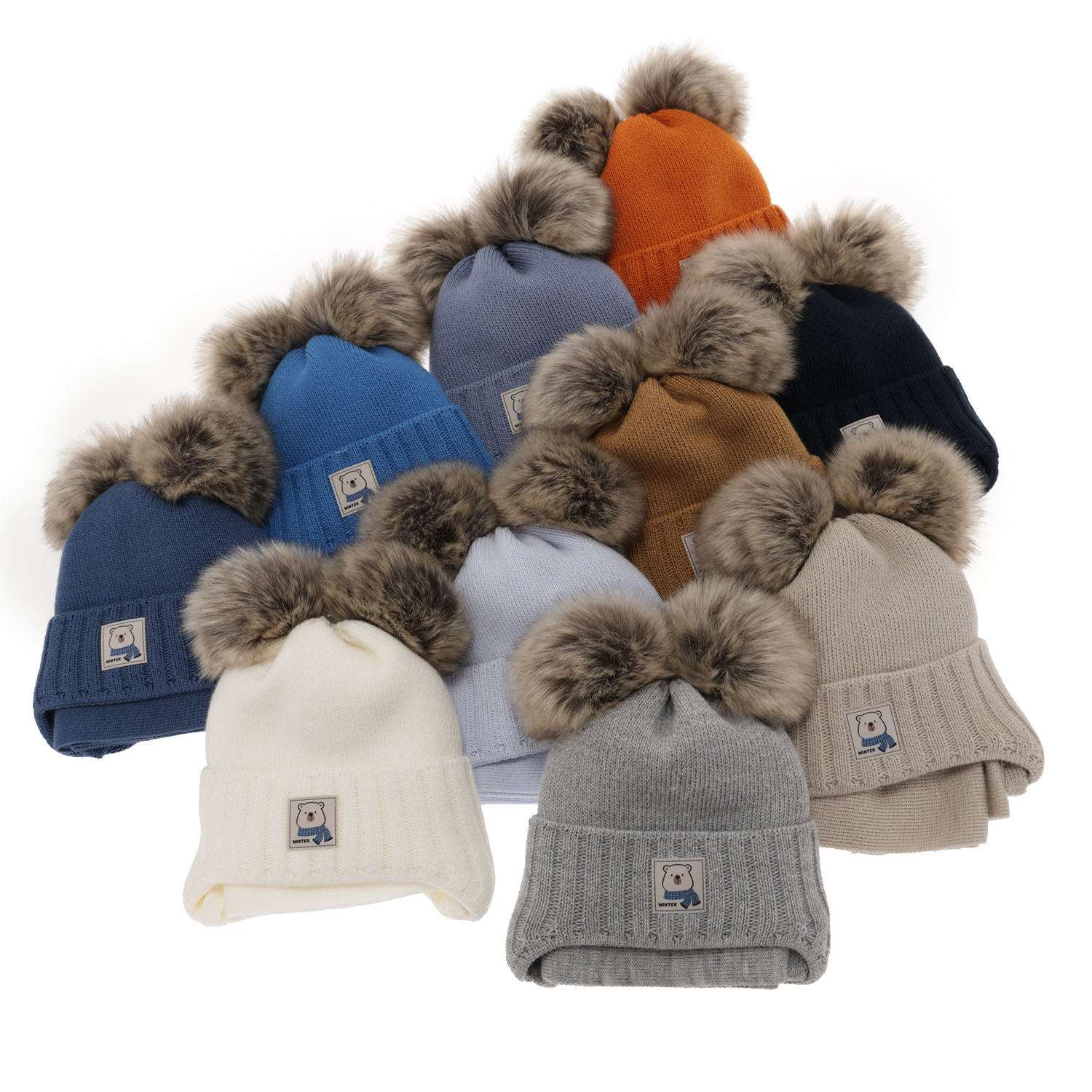 Set de iarnă pentru băieți: Căciulă și fular camel cu 2 pompoane Jewel