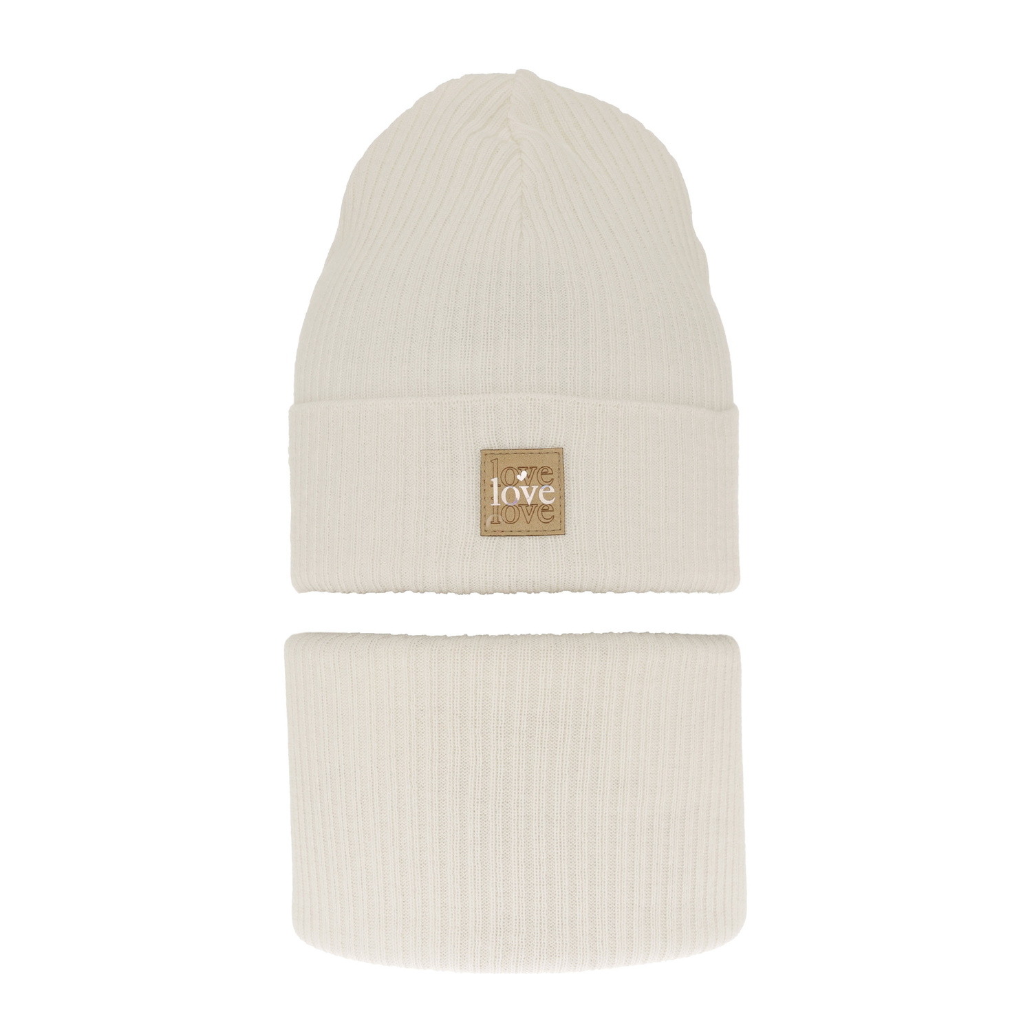 Set de primăvară-toamnă pentru fete: căciulă și fular circular, cu bumbac, ecru Furora