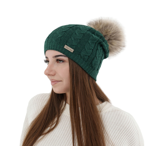 Căciulă de iarnă pentru femei, verde, lână merino Bafi