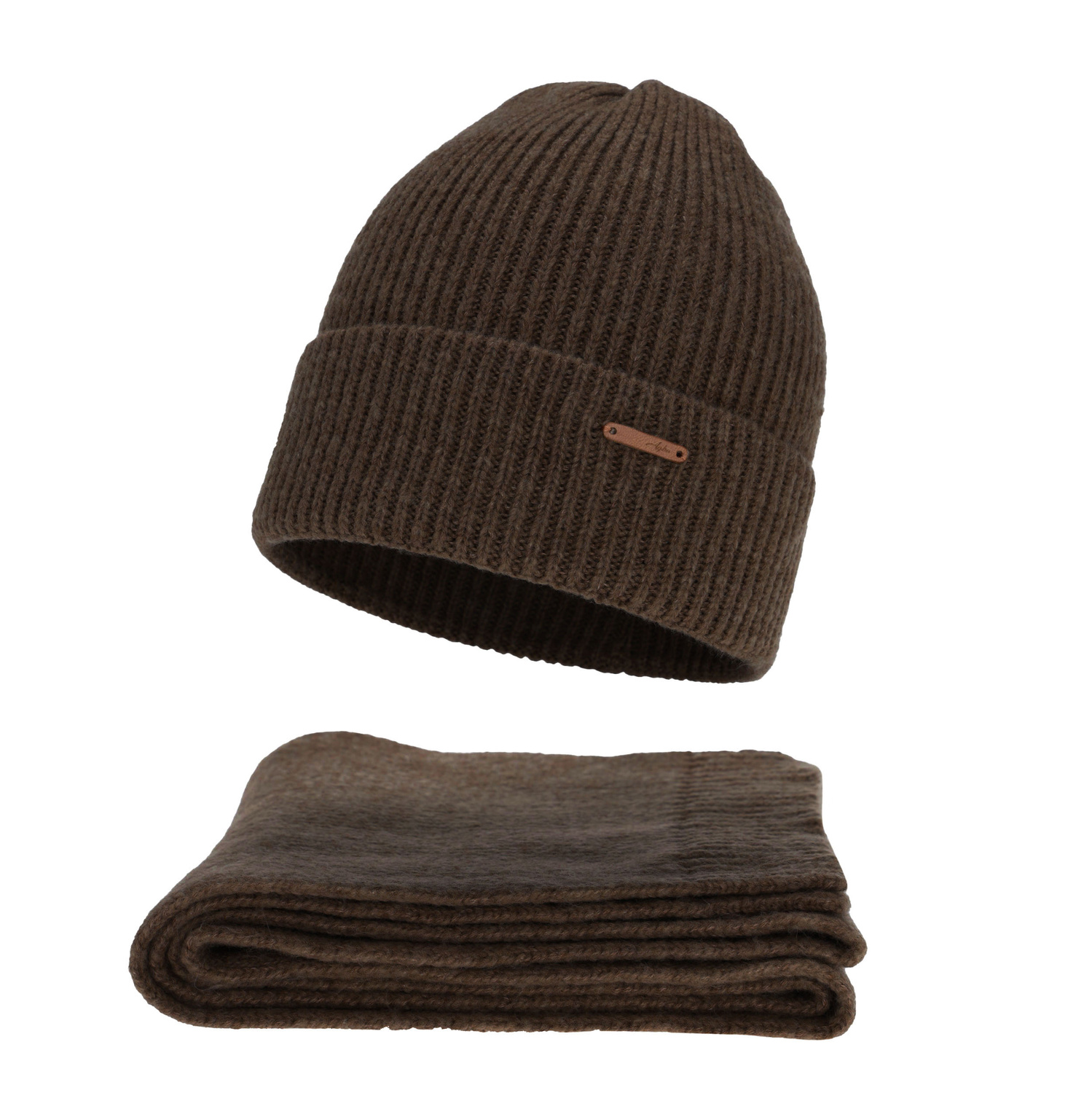 Set de iarnă pentru femei: căciulă și fular, maro, cu lână merino, Seala