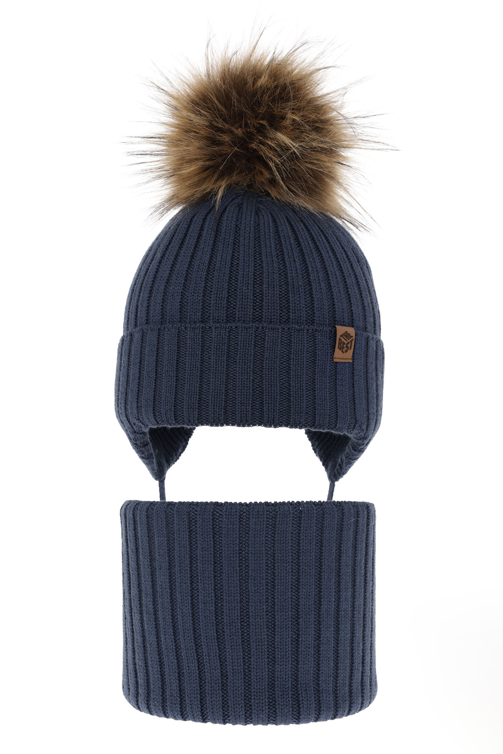 Set de iarnă pentru băieți: Căciulă și fular circular albastru din 100% lână merino extra fină Juno