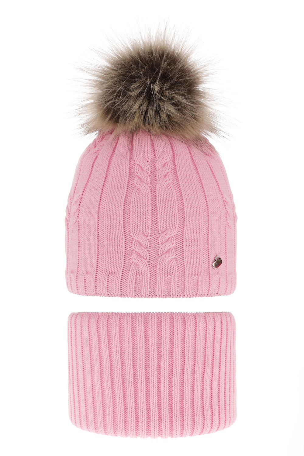 Set de iarnă pentru fete: căciulă și fular circular roz cu pompon Amaltea