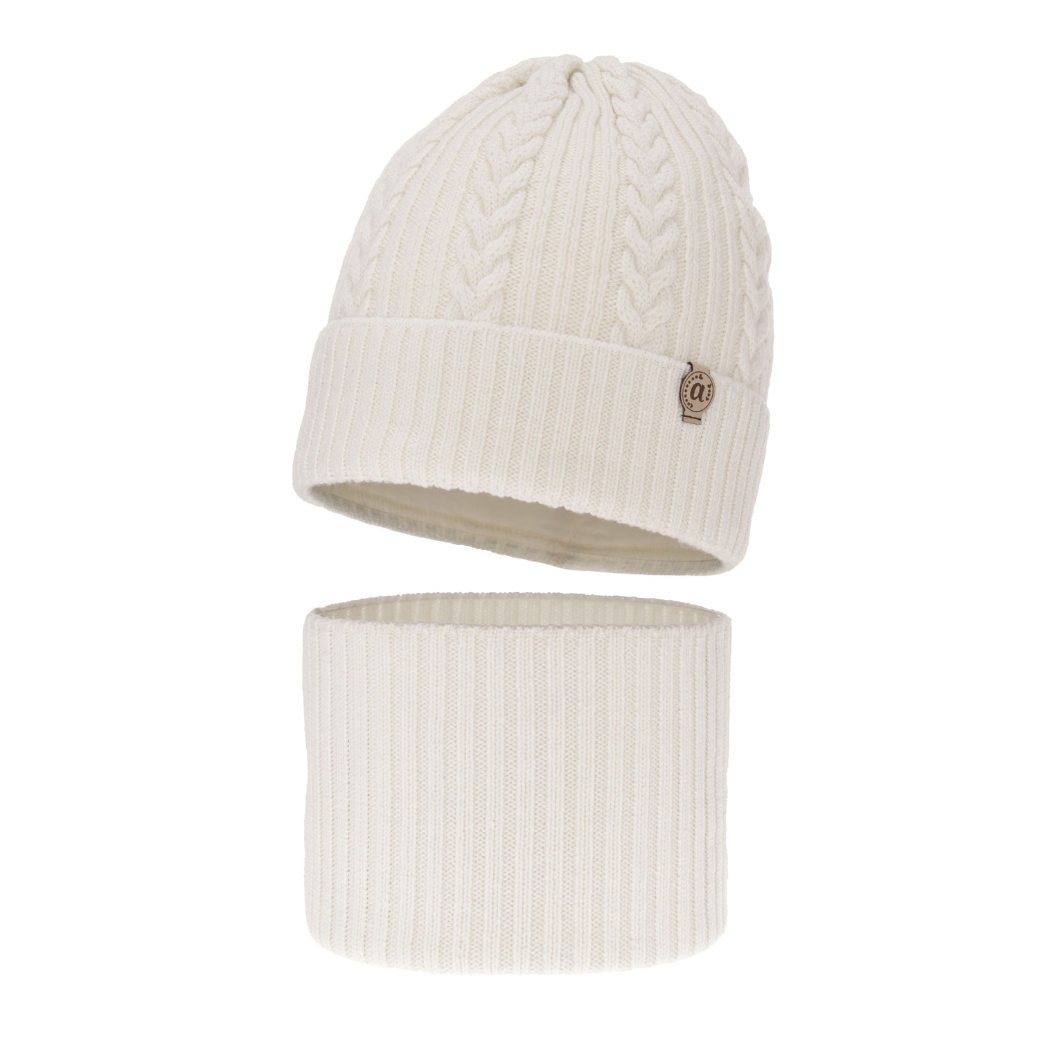 Set de iarnă pentru fete: căciulă și fular circular alb, 100% lână merino extra fină Jenny