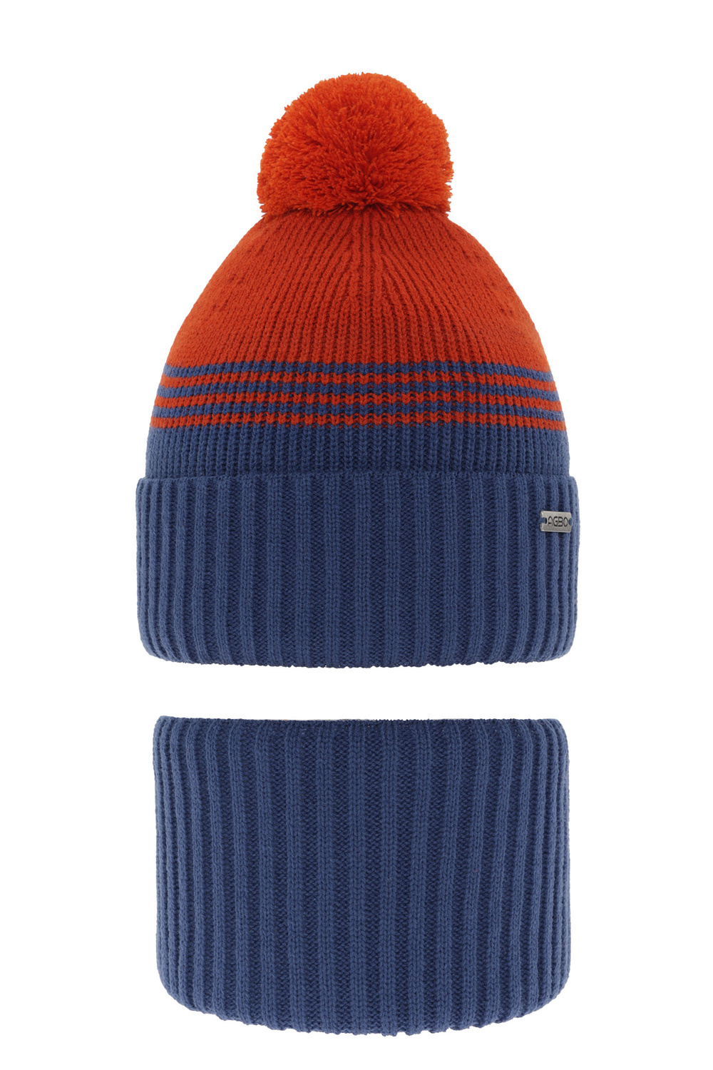 Set de iarnă pentru băieți: Căciulă și fular circular albastru cu pompon Pallas