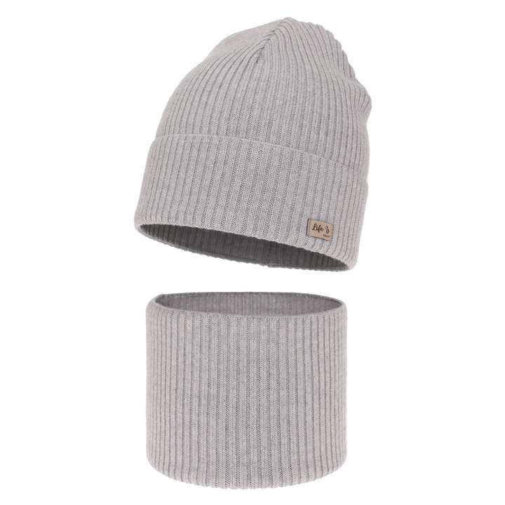 Set de primăvară-toamnă pentru fete: căciulă și fular circular gri 100% lână merino extra fină Itra