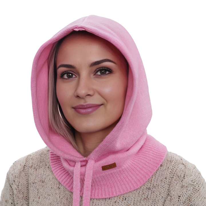 Balaclava de iarnă pentru femei, roz, cu lână merino, Elizabeth