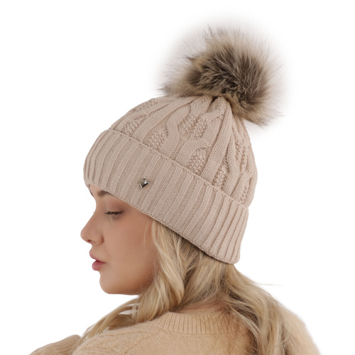 Căciulă de iarnă pentru femei gri cu pompon Laona