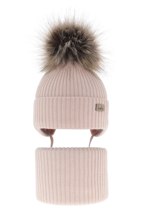 Set de iarnă pentru fete: căciulă și fular circular roz cu pompon Bria