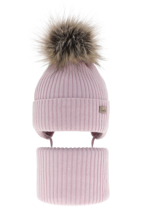 Set de iarnă pentru fete: căciulă și fular circular violet cu pompon Bria