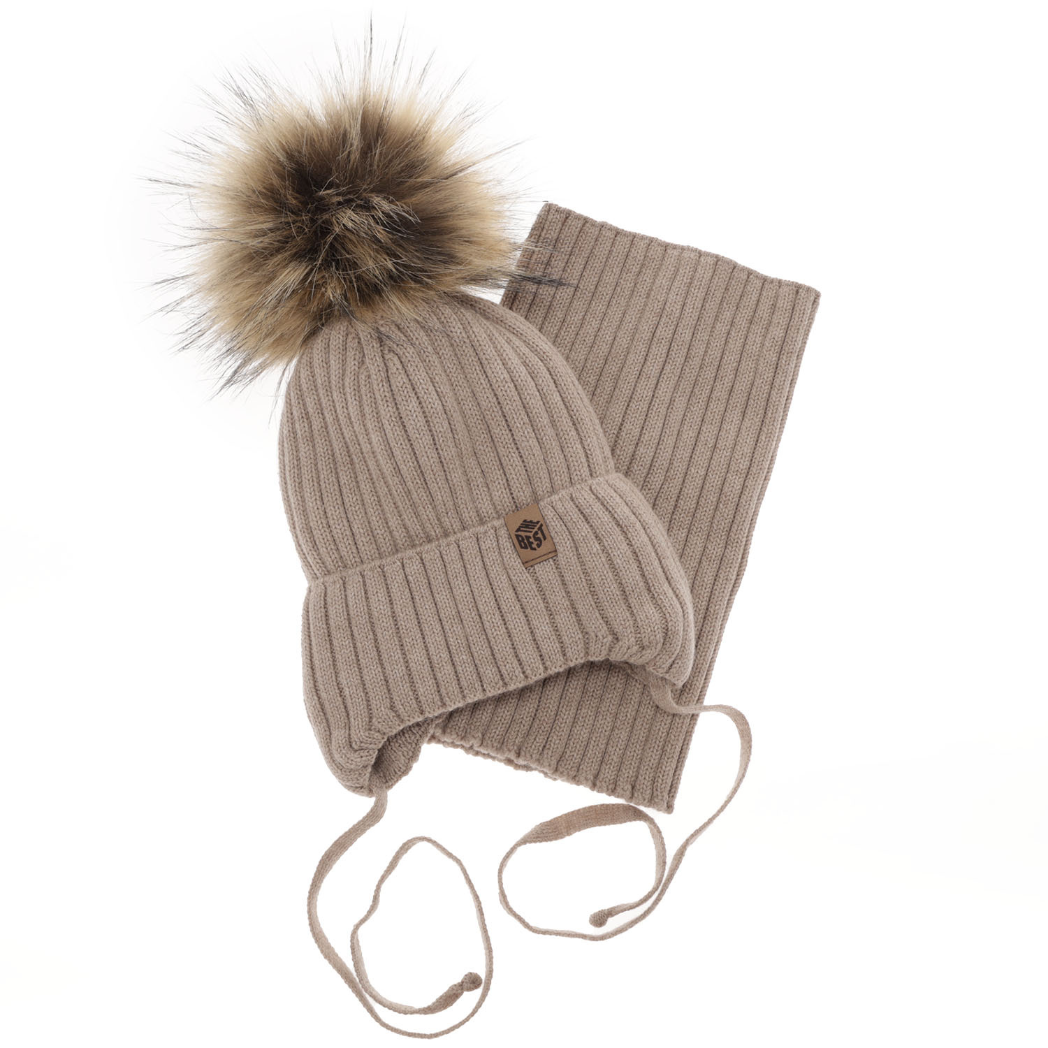 Set de iarnă pentru băieți: Căciulă și fular circular bej din 100% lână merino extra fină Juno