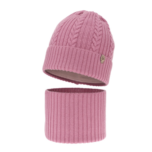 Set de iarnă pentru fete: căciulă și fular circular violet, 100% lână merino extra fină Jenny