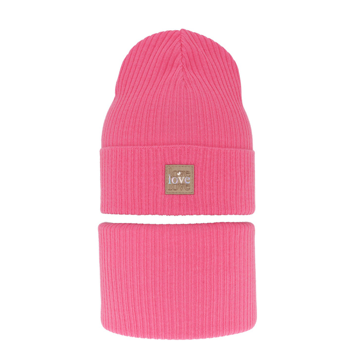 Set de primăvară-toamnă pentru fete: căciulă și fular circular, cu bumbac, roz Furora