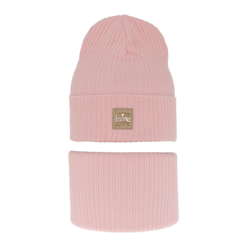 Set de primăvară-toamnă pentru fete: căciulă și fular circular, cu bumbac, roz Furora