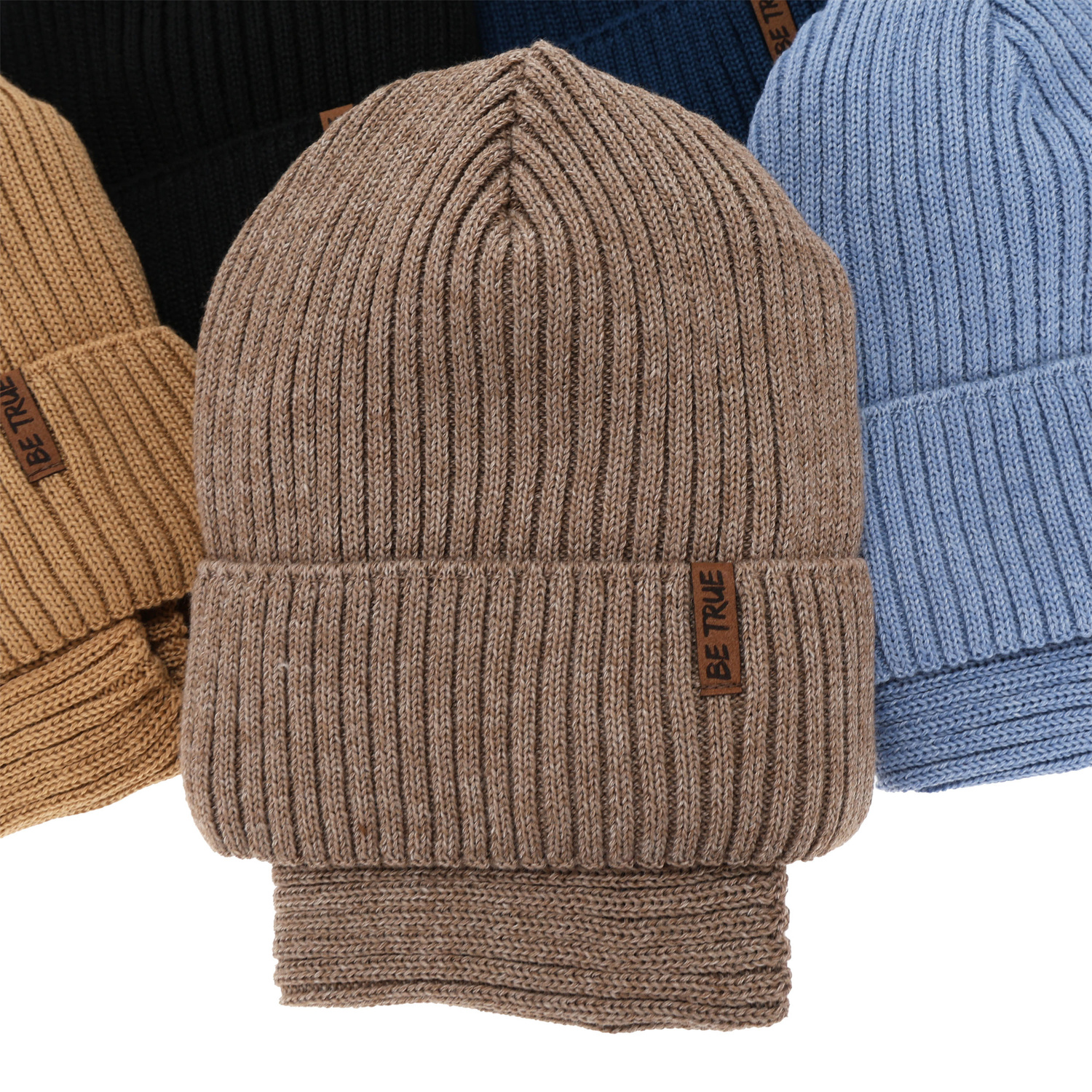 Căciulă și fular circular pentru băieți de iarnă, camel, căptușit cu polar, cu lână merino, Colton