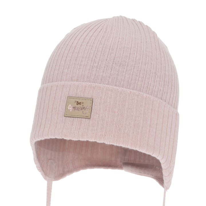 Căciulă de primăvară-toamnă pentru fete, roz, cu urechi, din bumbac, Tindra