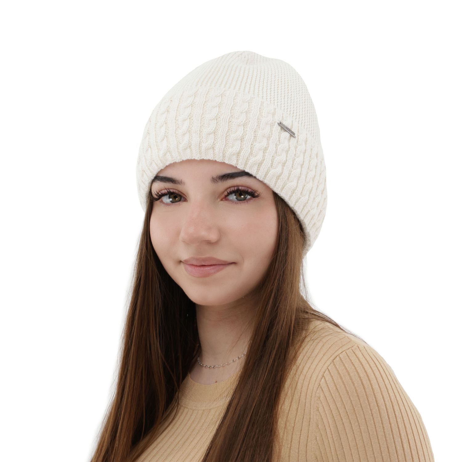Căciulă de iarnă pentru femei, ecru, lână merino Febe