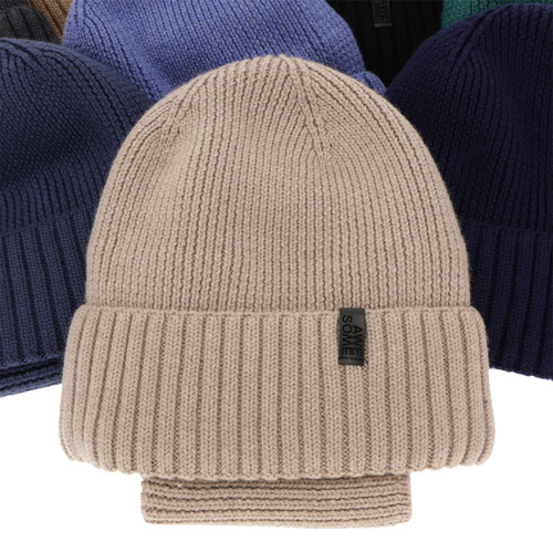 Căciulă și fular circular pentru băieți, set de iarnă, 100% lână merino, căptușit cu lână merino, bordo Harbin