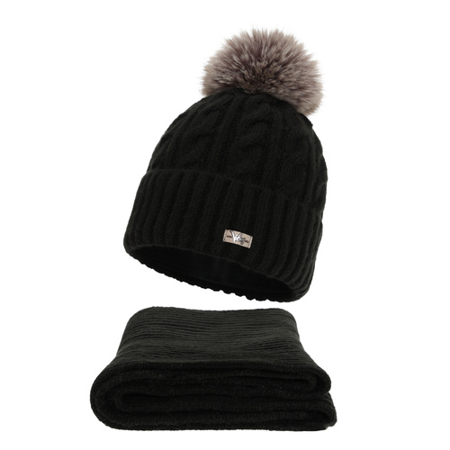 Set de iarnă pentru femei: căciulă și fular, negru, Lunetta